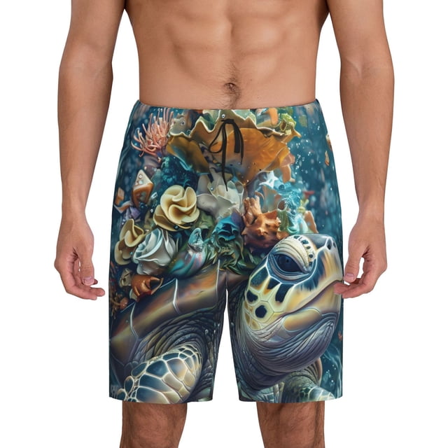 Fotbe Colorful Plant Turtle Pantalones Cortos de Pijama para Hombre, Ropa de Dormir, Pantalones de Pijama Cortos para Hombre-Medium