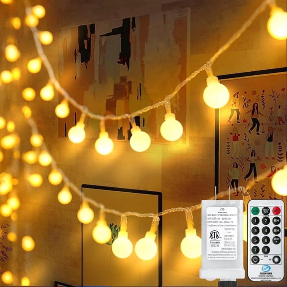 Globe String Lights Mains Powered,65ft 200 LED Fairy Lights Plug in Waterproof,8 Modes Outdoor Lights for Patio,Bedroom,Party,Festival,ChristmasDecorations(Warm White)