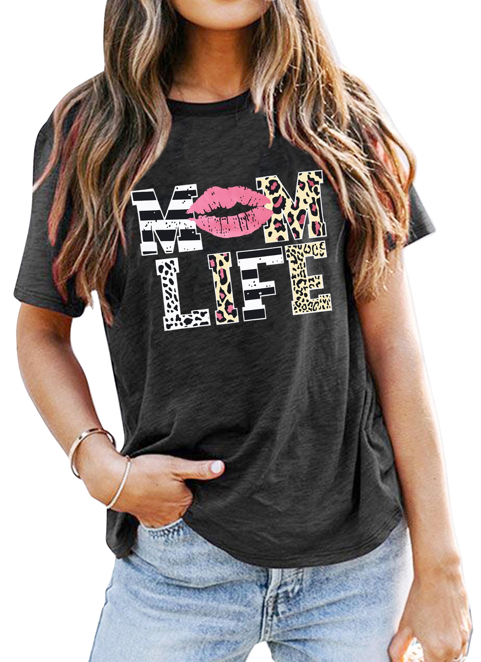 Funny Mom Life T-Shirt - Leopard & Lips Graphic Tee | Pink Cotton Blend | Sizes S-2XL