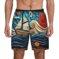 thumbnail image 3 of Uemuo Whimsical Sailboat Ocean Art Pattern Mens Swim Trunks Quick Dry Board Shorts with Mesh Lining, Stretch Beach Shorts Quick Dry No-Chafing Board Shorts-Large, 3 of 9