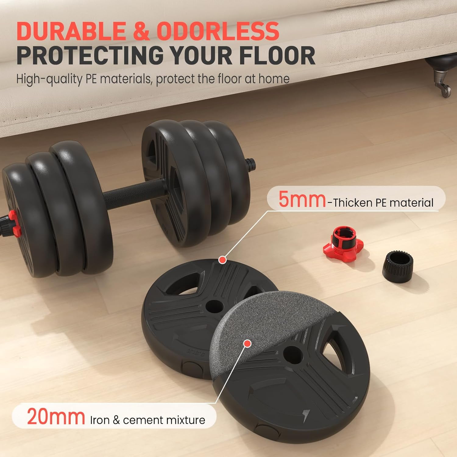 Adjustable Dumbbells Set, 2-in-1 Multifunctional Free Weights with Non-Slip Grip for Home Gym Strength Training