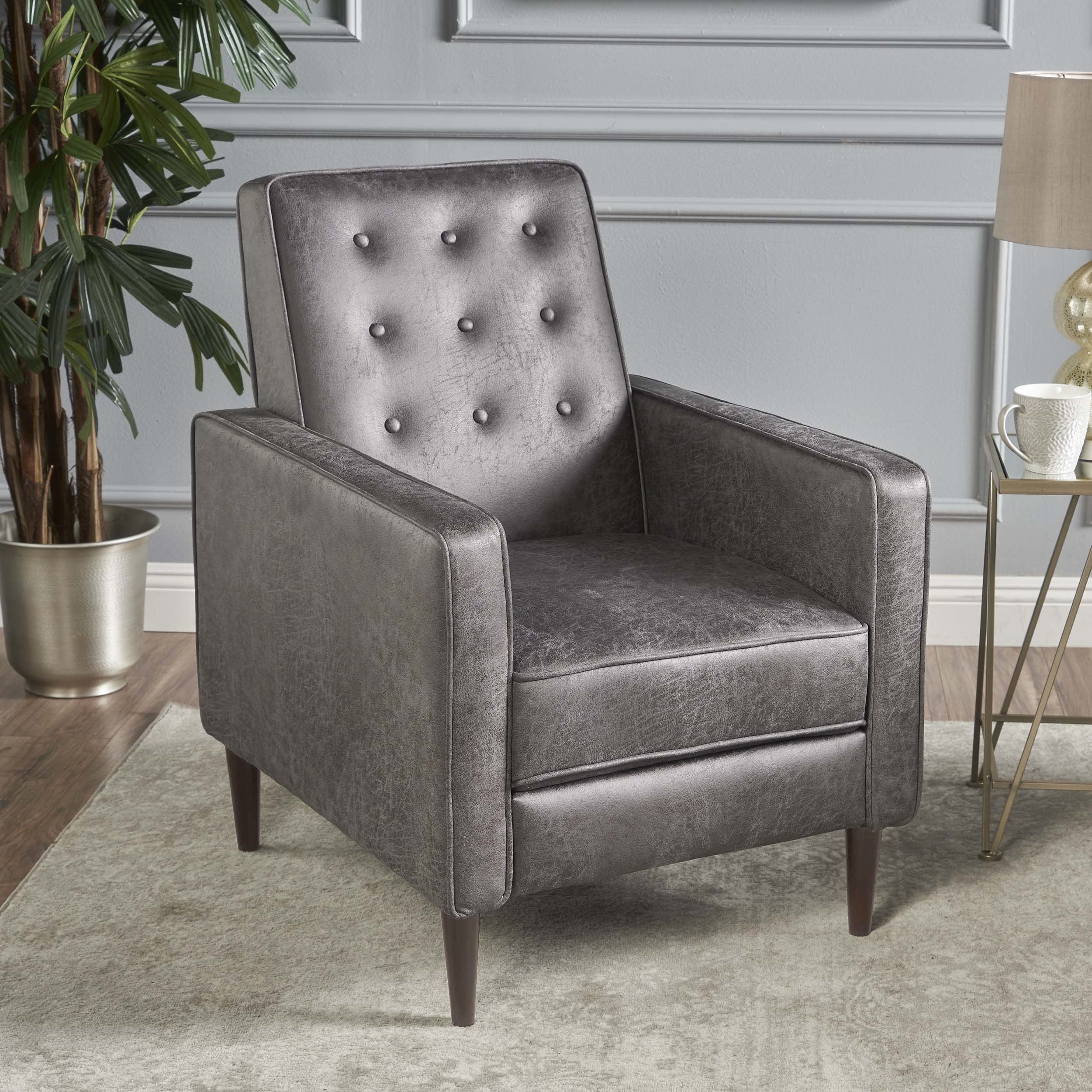 Euroco Modern Fabric Recliner Chair with Espresso Wood Legs, Adjustable Backrest & Plush Upholstery, Space-Saving Design