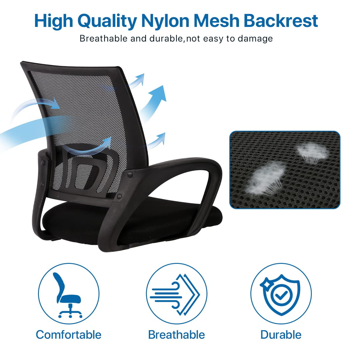NiamVelo Mesh Office Chair, Mid-Back Home Office Chairs Adjustable Desk Chair Ergonomic Computer Chair with Armrest, Rolling Swivel Chair for Adults, Black