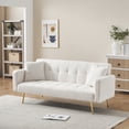 thumbnail image 2 of Newboti Furniture 71.7 - inch Beige Teddy Fleece Sofa Bed, accompanied by two luxurious throw pillows for enhanced coziness BN.9309, 2 of 9
