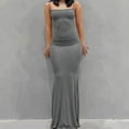 thumbnail image 2 of Ahuyic Womens Summer Casual Dress,Womens Plus Size Dress,Womens Round Neck Sleeveless Solid Color Camisole Long Fishtail Skirt,Gray,XXL, 2 of 5