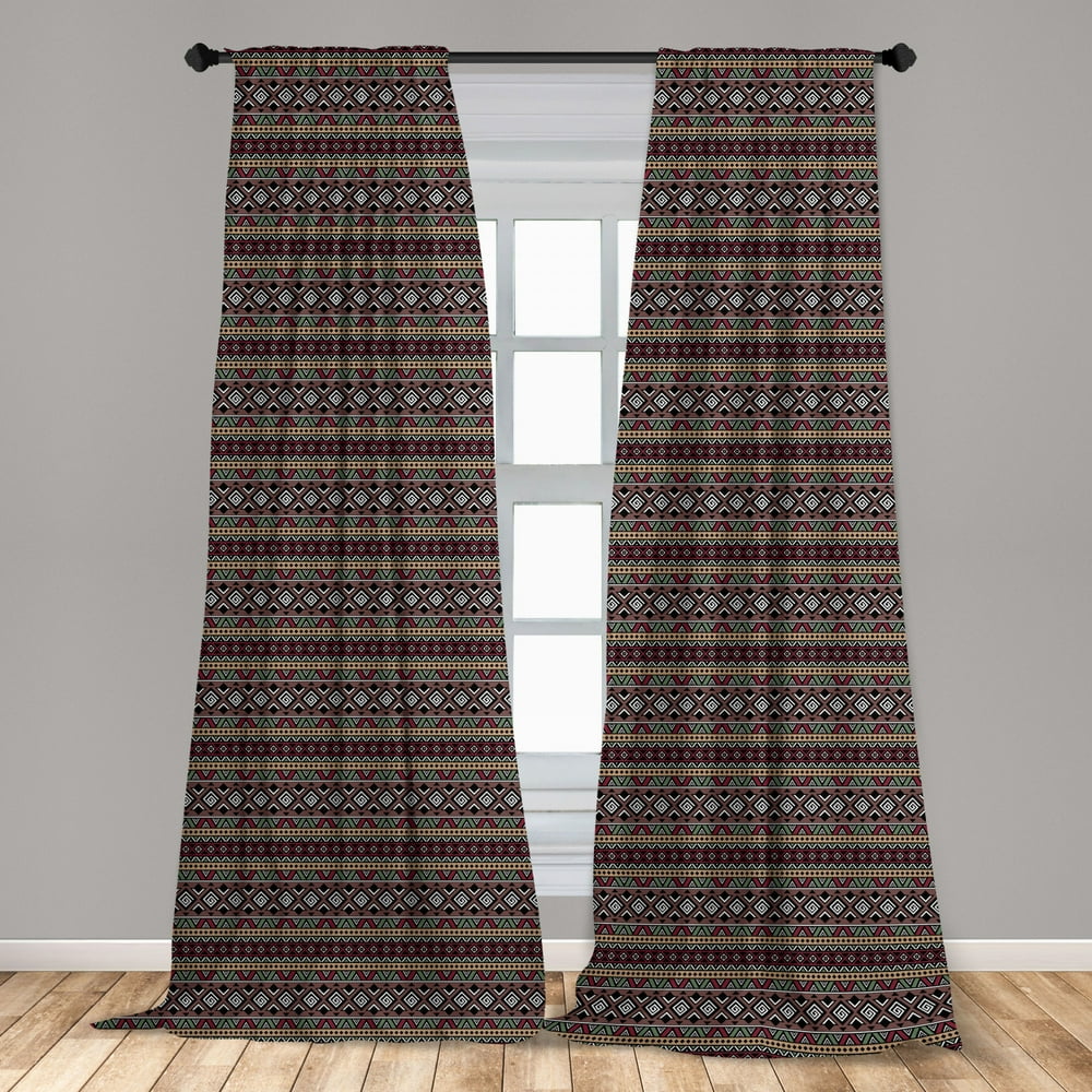 Ethnic Curtains 2 Panels Set, Horizontal Borders from Primitive