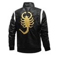 thumbnail image 1 of 2021 nueva chaqueta de cuero de primavera para hombre, chaqueta de motocicleta con bordado de escorpión con capucha extraíble, chaquetas de cuero ajustadas para hombre AIOPESON Chaqueta de poliuretano, 1 of 4