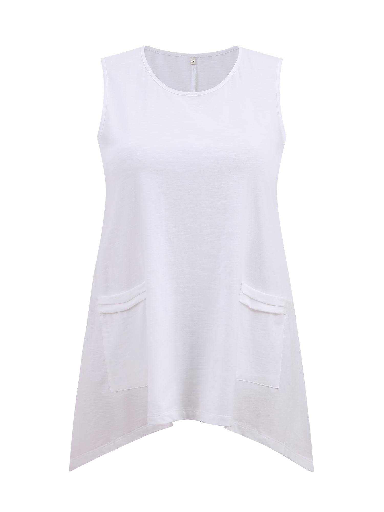 DARING DIVA Women's Plus Tank Top High Low Hem Casual Blouse with Pockets 3X White