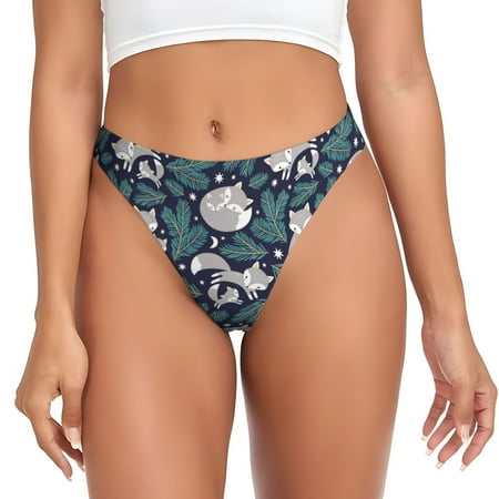 Thongs for Women - Gray Fox Green Leaf No Show Seamless Womens Thongs Underwear  Stretch G String Thongs for Women  Ladies Breathable Kawaii Thong Bikini Panties Briefs