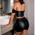 thumbnail image 2 of Women PU Leather Skort Asymmetrical Split Hem Festival Rave Fashion Bottoms, 2 of 6