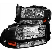OE Replacement Headlights Head Lamps Black Housing Clear Lens Made For And Compatible With 1997 - 2004 Dodge Dakota 98-03 Durango 97 98 99 00 01 02 03 04