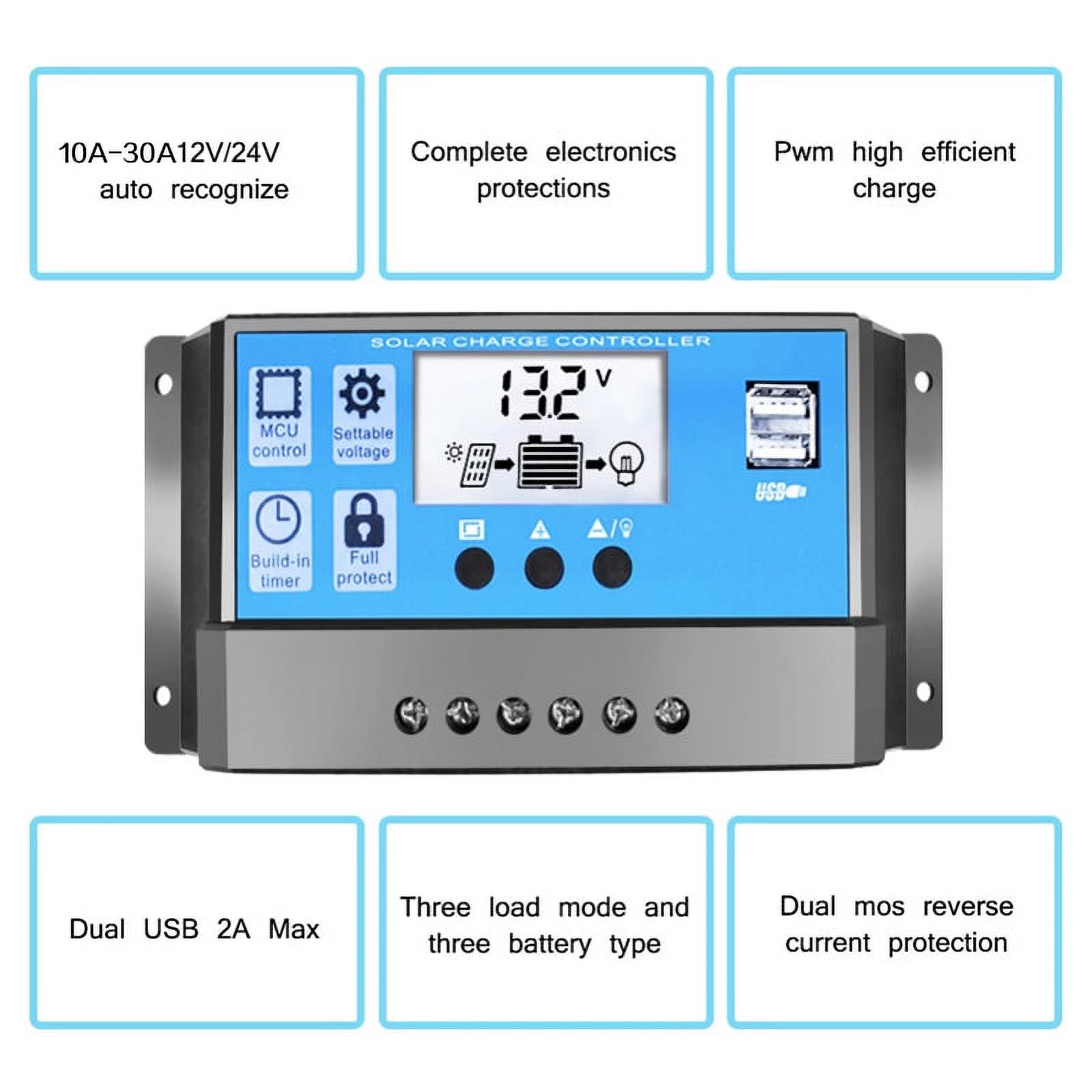 VONTER MPPT Solar Panel Regulator Charge Controller Auto Focus Tracking，30-100A 12V/24V Solar Charge Battery Controller