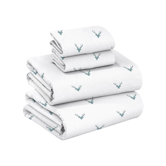 RUVANTI 100% Cotton Flannel Sheets Set - Twin - 3 Pcs - Stag Synphony