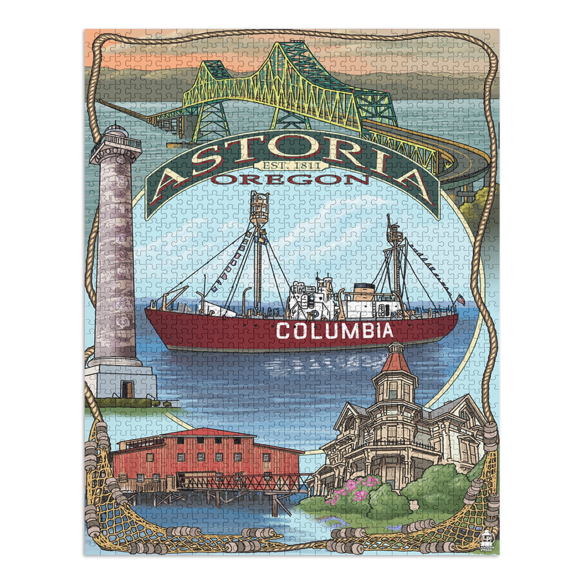 Astoria, Oregon, Montage (1000 Piece Puzzle, Size 19x27, Challenging Jigsaw Puzzle for Adults