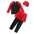thumbnail image 2 of IBTOM CASTLE Kids Girls Muslim Swimsuit 3-Piece Top Pants Cap Full Cover Hijab Burkini Bathing Suit Islamic Arabic Modest Swimwear Sunsuit Beachwear 2-3 Years Black + Red, 2 of 8