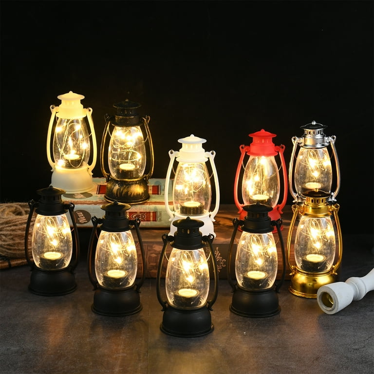 Visland Vintage LED Lantern, Warm White Battery Operated Lantern, Antique  Metal Hanging Lantern for Home Decor 