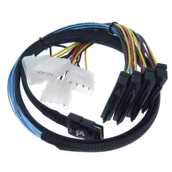 THE LEGACY Mini SAS to SAS Cable Internal Breakout Cable SFF-8087 to SFF-8482 with 4X Molex Power Connectors for Raid Controller to Hard Drive 1m