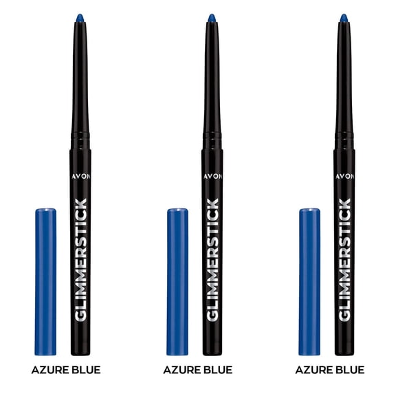 Avon Ultra Colour Glimmerstick Retractable Eyeliner, AZURE BLUE, Waterproof & Smudge-Proof Glide-On Eye Makeup, SET OF 3, 0.01 oz / 0.28 g Each