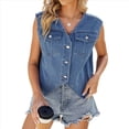 thumbnail image 2 of Chaleco Vaquero para Mujer, Cuello en V, Sin Mangas, con Botones y Corte Vaquero. Azul M, 2 of 10