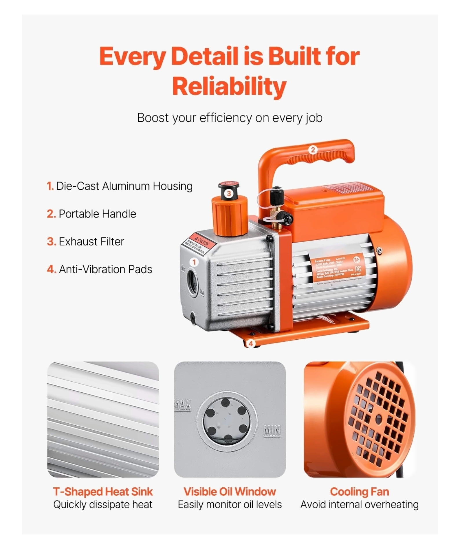 4 CFM Vacuum Pump HVAC - Single Stage Rotary Vane - Oil Included - Automotive AC Recovery Tool - R22 R134a R410a Refrigerant