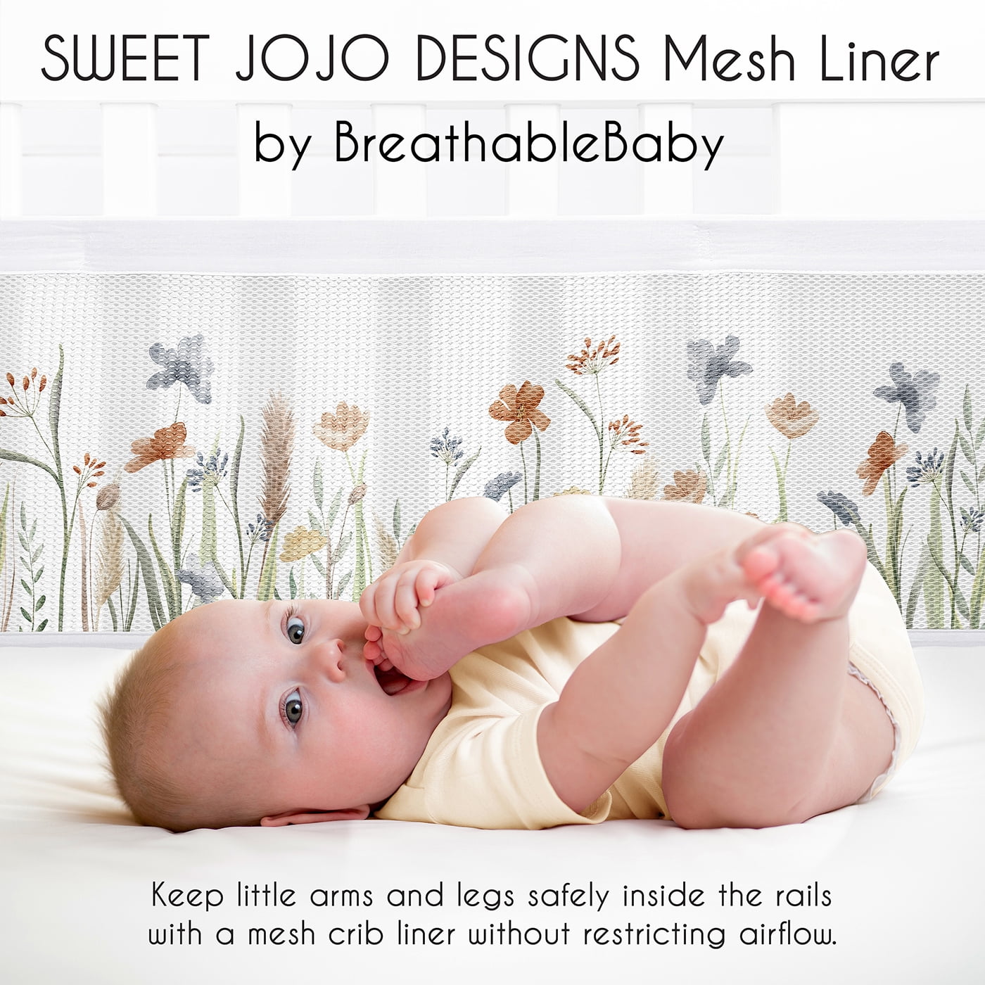 Sweet Jojo Designs + BreathableBaby Watercolor Floral Garden Sage Green Girl Breathable Mesh Crib Liner