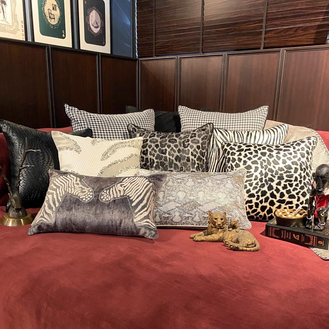 Decorative Gold 12"x24" (30x60 cm) Oblong Chair Pillow Case, Faux Leather Beaded Pattern Bed Pillow Cover, Animal Pattern Modern Style - Animal Bling