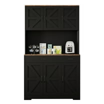 Hersunpl 71" Tall White Pantry Cabinet with Charging Station & Microwave Stand, Farmhouse Kitchen Storage Cabinet with Adjustable Shelves & Drawers Black