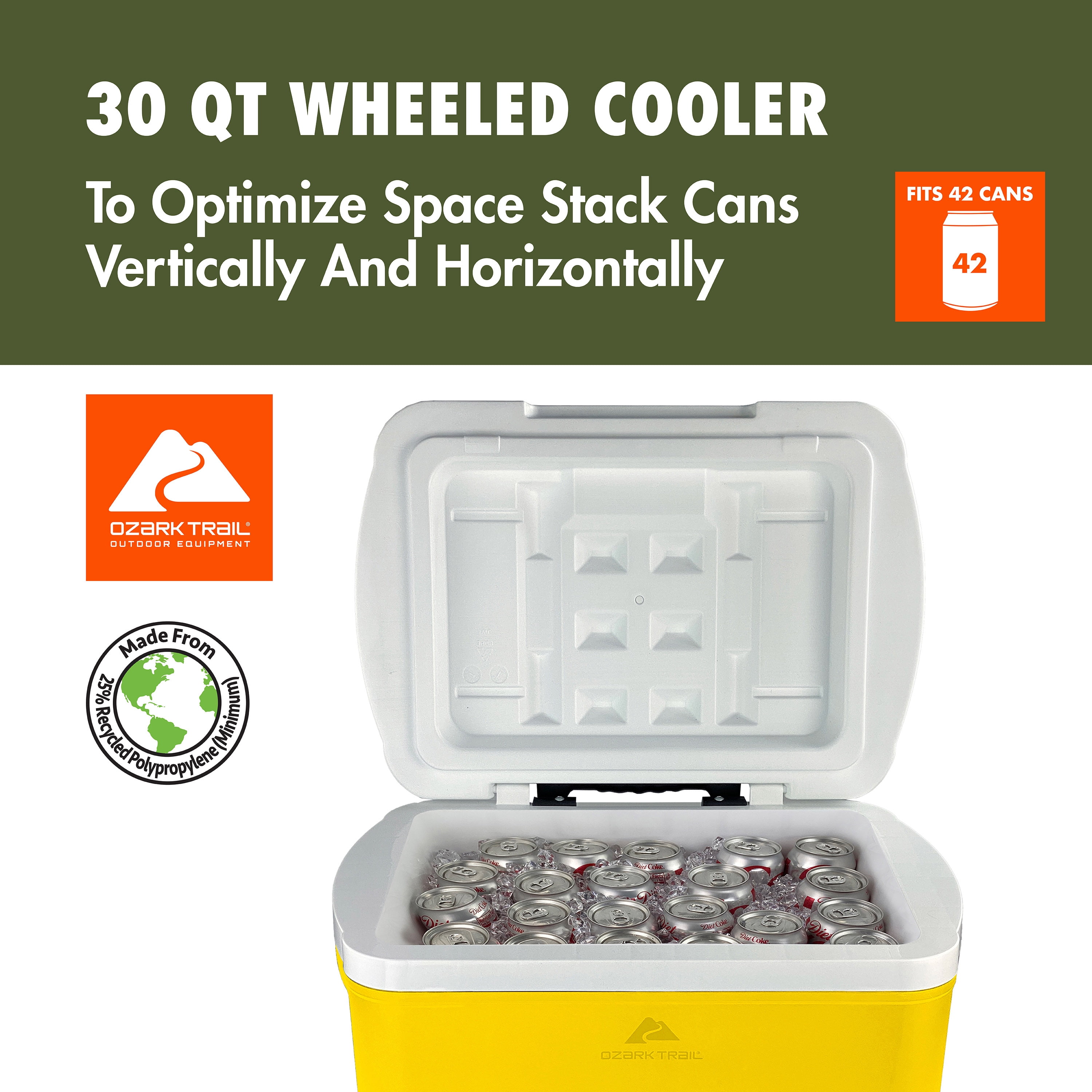 Ozark Trail 30QT Rolling Hard Side Cooler, Yellow Gold