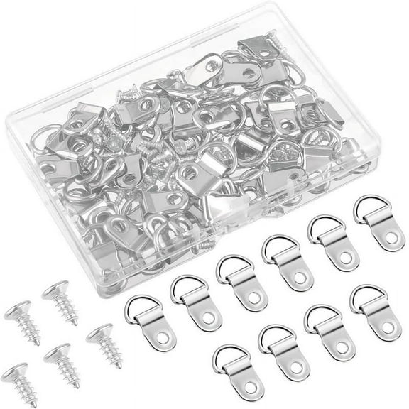 Monebena 50PCS Picture Hangers Kit with Screws Heavy Duty D Rings Picture Hanging Picture Hooks Plated Wire Kit Small D-Ring Hangers Single Hole Frame Hanger for Mirror Clock Artwork Picture Frame