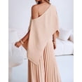 thumbnail image 4 of CHICME Women's 2 Piece Pleated Outfits Set Asymmetrical One Shoulder Tops & High Waist Wide Leg Pants Elegant Irregular Hem Matching Set Beige-M, 4 of 9