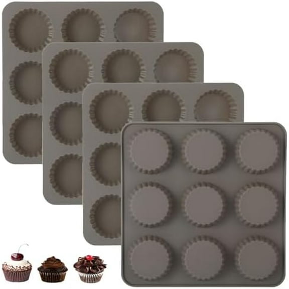 4PCS 9 Cup Peanut Butter Cup Mold, Homemade Non-stick Silicone Chocolate Jello Cookie Baking Molds for Baking Kitchen