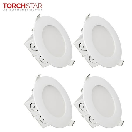 TORCHSTAR 4 PACK 4 inch Slim Recessed Ceiling Light, 9W (65W Equivalent), Dimmable Airtight Downlight with Junction Box, UL & Energy Star Certified, 650lm, 3000K Warm