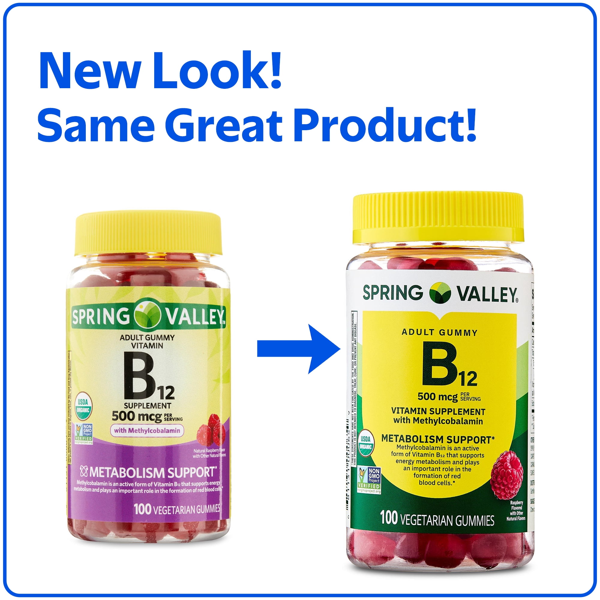 (4 pack) Spring Valley Vitamin B12 Supplement Vegetarian Gummies for Metabolism Support, Raspberry Flavor, 500 mcg, 100 Count
