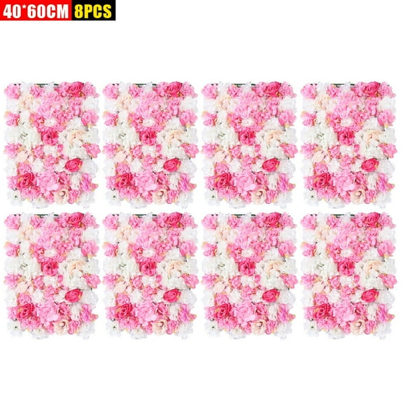 8× Rose Flower Wall Panels Artificial Silk Wedding Supply Decor Party Floral Panels