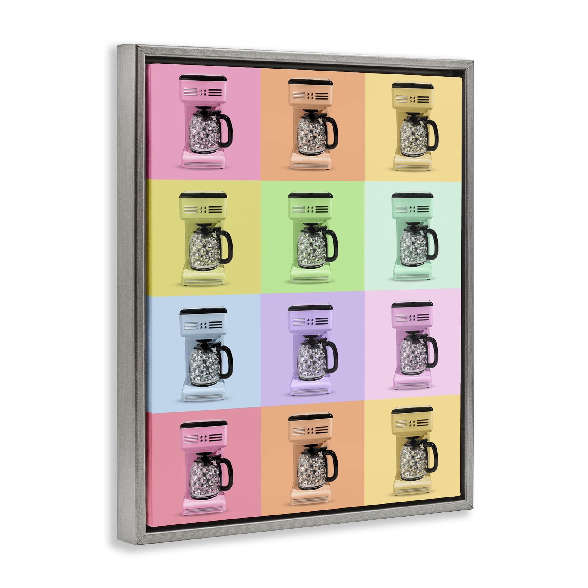 Stupell Industries Disco Coffee Maker Collage Gray Framed Floater Canvas Wall Art, design by LISH Creative