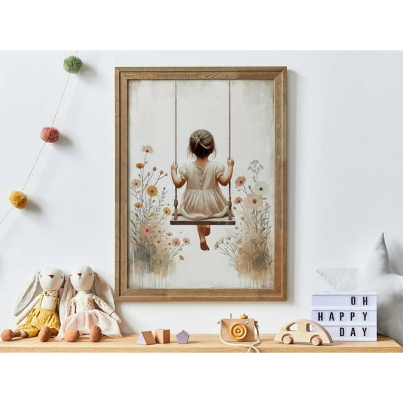 Girl On A Swing Print, Girly Wall Art, Wildflower Nursery, Little Girl Decor, Vintage Nursery, Rustic Nursery Decor, Girl Wall Art Wall Art, Modern Wall Decor, 8x12 UNFRAMED