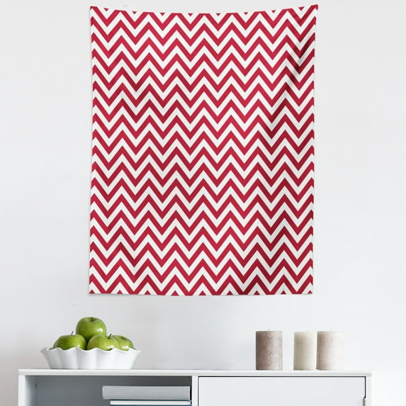Chevron Tapestry, Classical Style Zig Zag Stripes Retro Revival Pattern with Simplistic Design, Fabric Wall Hanging Decor for Bedroom Living Room Dorm, 5 Sizes, Dark Coral White, by Ambesonne