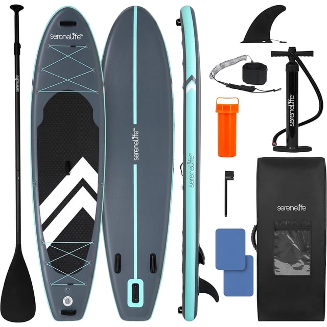 Tabla de Paddle Inflable Ultra Ligera con Accesorios Premium SereneLife, Diseño Ancho y Estable con Almohadilla EVA Antideslizante, Ideal para Jóvenes y Adultos, Capacidad de 160 kg