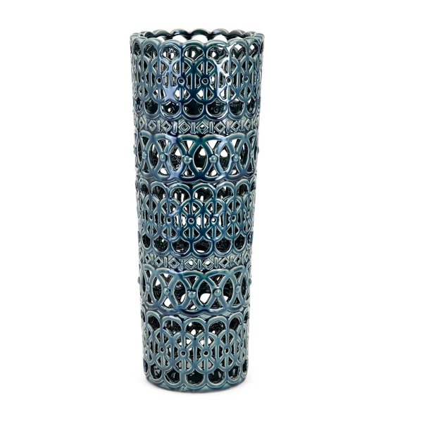20" Large Indigo Blue "Hadwin" CutOut Bohemian Ceramic Vase Walmart