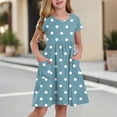 thumbnail image 2 of Lumtrix Girls Short Sleeve Boho Polka Dot A-Line Dress with Pockets Summer Casual Lightweight Sundress for 3-14 Years Blue 90, 2 of 8