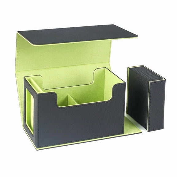 Card Deck Box with Display Window,Card Deck Case with Dice Tray Card Storage Box 35pt Magnetic Card Holder Green