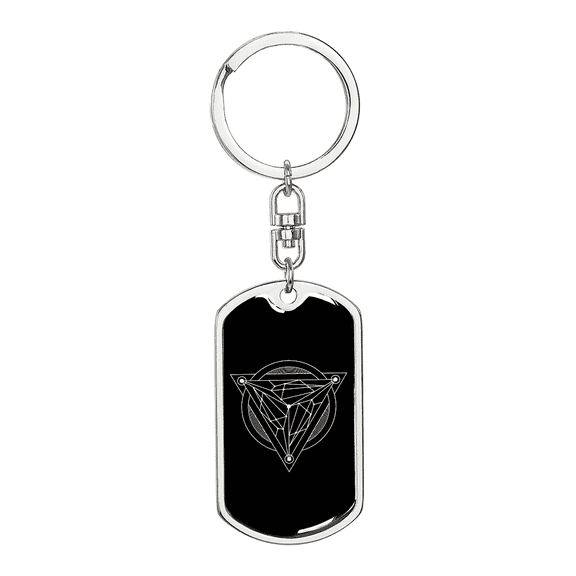 Sacred Geometry Abstract Symbol Circle Triangle Stainless Steel or 18k Gold Premium Swivel Dog Tag Keychain