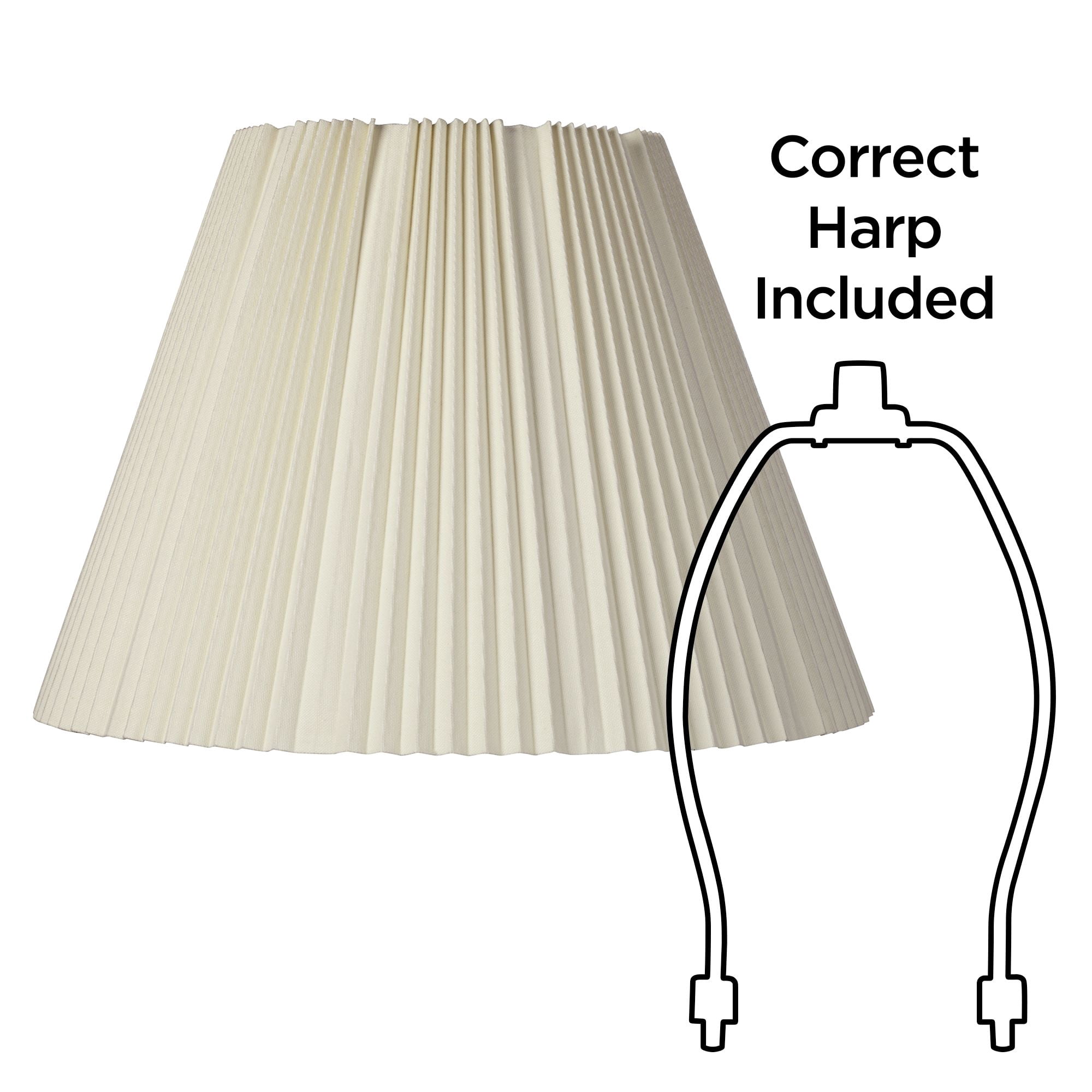 Springcrest Eggshell Pleated Large Empire Lamp Shade 9" Top x 17" Bottom x 11.75" High x 12.25" Slant (Spider) Replacement with Harp and Finial
