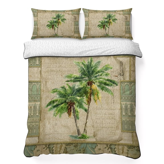 Quilts Twin XL Size Bedding Set, Vintage Palm Trees Lightweight Quilted Comforter, Retro Art Summer Botanical Soft Reversible Bedspread Coverlet with Pillow Covers for All Season, 68" x 98"