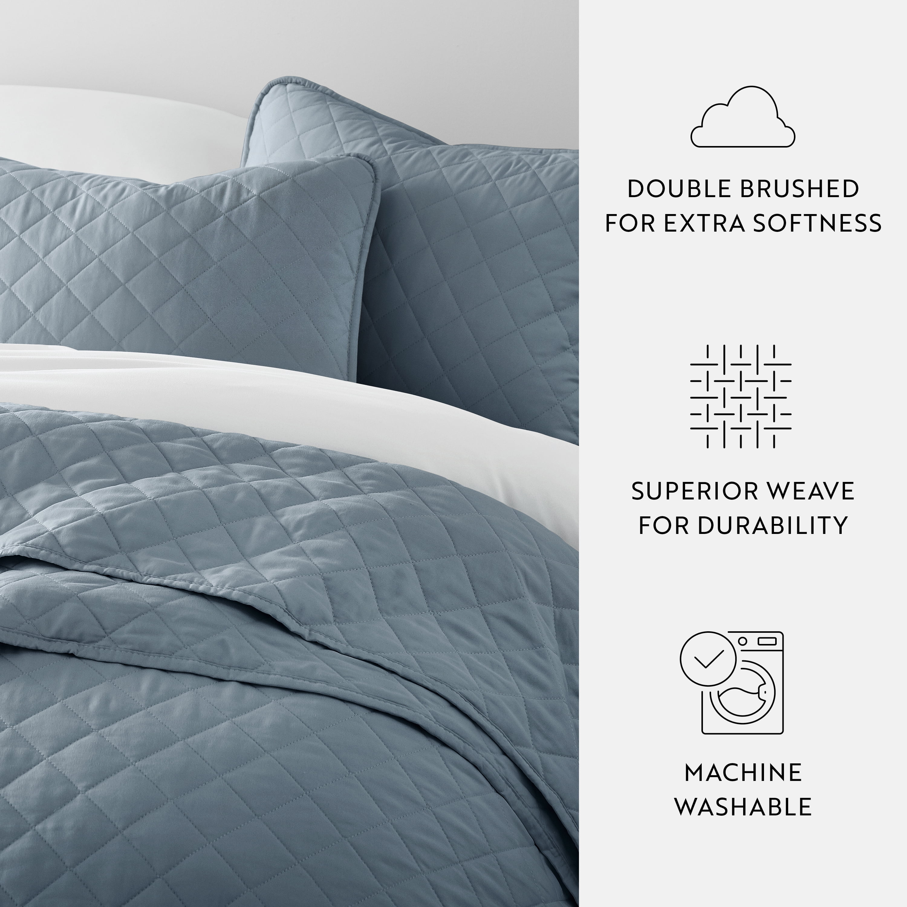 Noble Linens 3-Piece Dusk Blue Diamond Quilt Set, Full/Queen