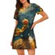 thumbnail image 1 of Easygdp Whimsical Starry Night Scene Camisón de manga corta para mujer, informal, estampado, 1 of 6