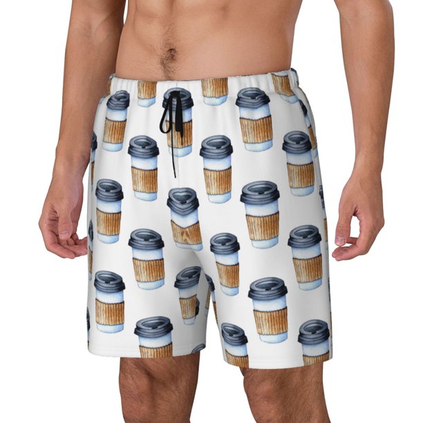 Fotbe Coffee To Go Pattern Traje de Baño para Hombre – Shorts de Natación de Secado Rápido con Forro y Bolsillos-3X-Large