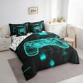 thumbnail image 3 of Gaming Twin Comforter Set Geometric Gamer Bedding Set Teal Black Neon Gamepad Bed In A Bag 7 Piece Video Game Room Decor Soft Lightweight Bed Set For All Season, 3 of 6