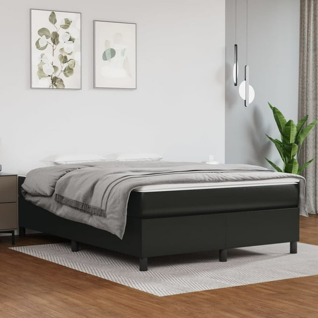 vidaXL Box Spring Bed with Mattress Black 152x203 cm Faux Leather
