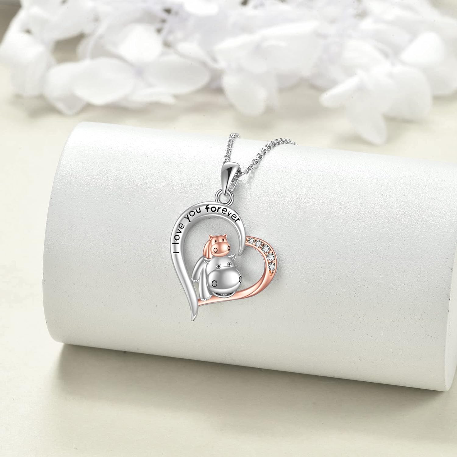 YAFEINI Hippo Necklace for Women Sterling Silver Hippopotamus Animal Necklace I Love You Forever Heart Pendant Hippo Jewelry Christmas Birthday Gifts